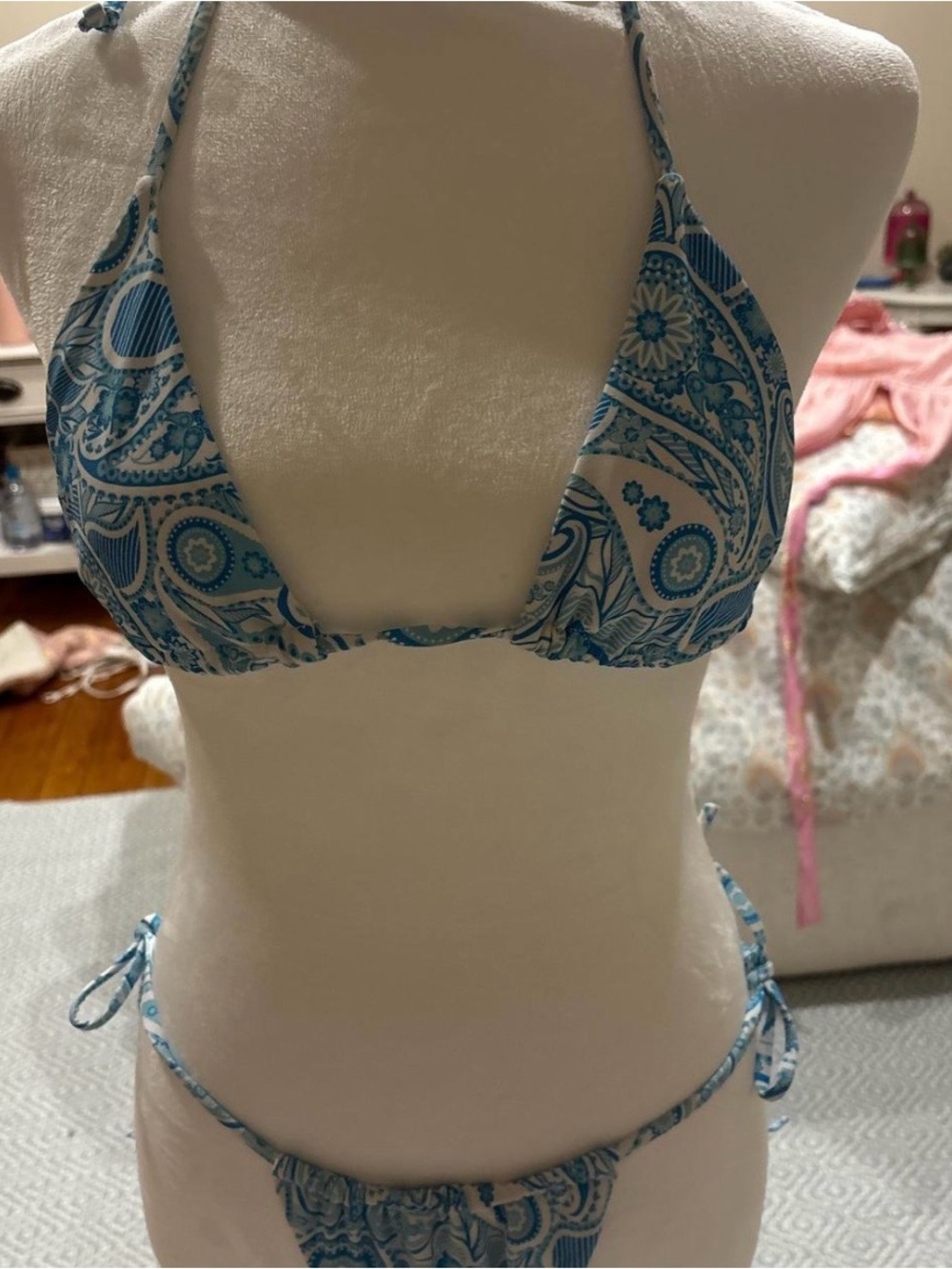 Blue Paisley Triangle Bikini Set